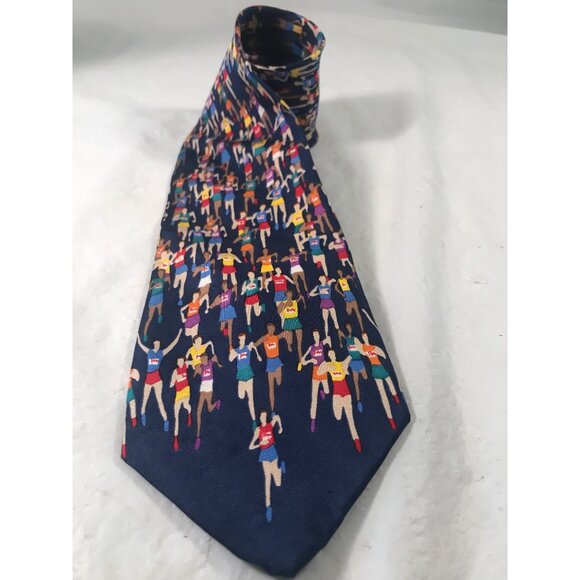 Marathon Runners by Alynn Neckwear Silk Navy Blue Necktie - Picture 1 of 6
